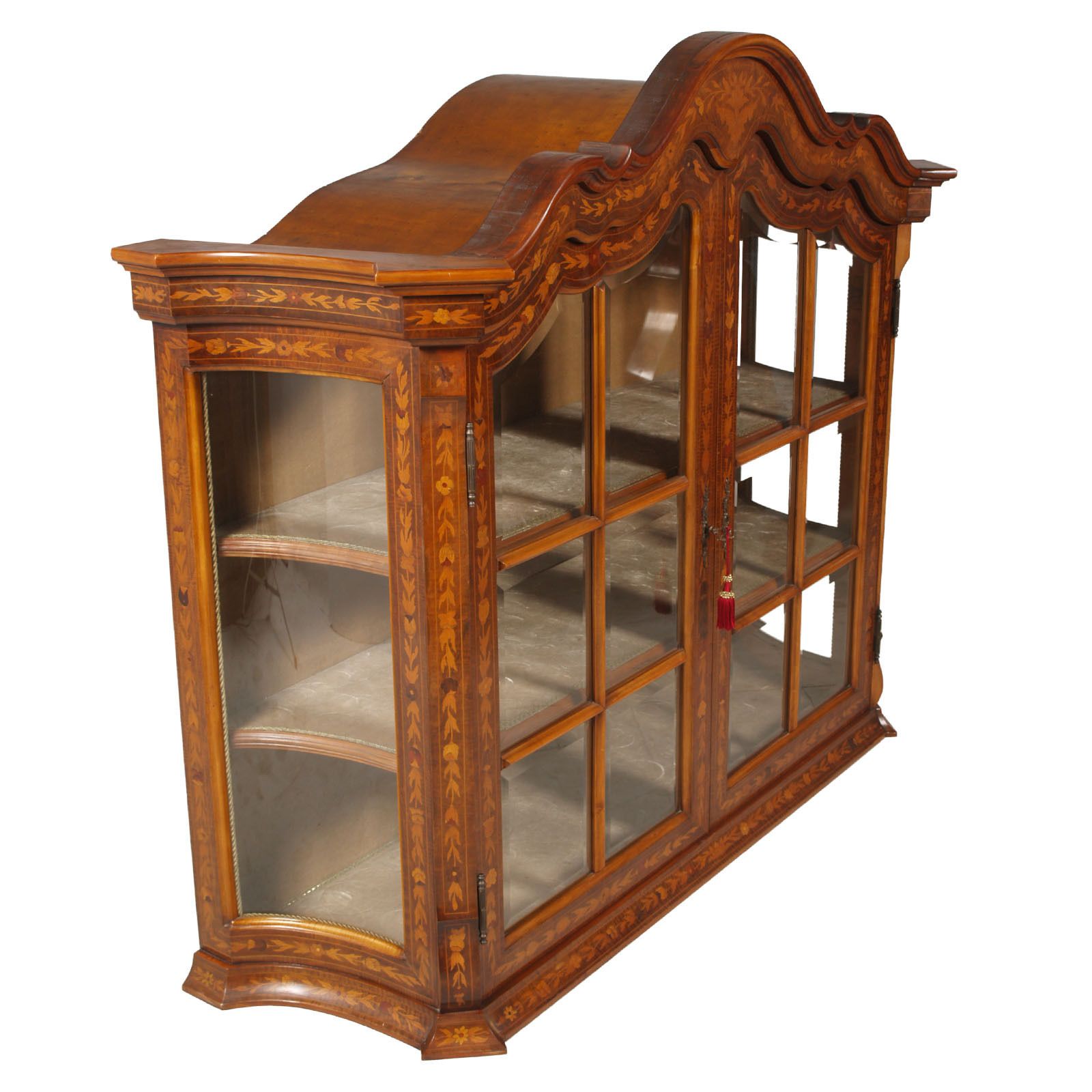 photo for sale 1930s Venetian Walnut Baroque Sideboard With Vitrine Richly Floral Inlaid