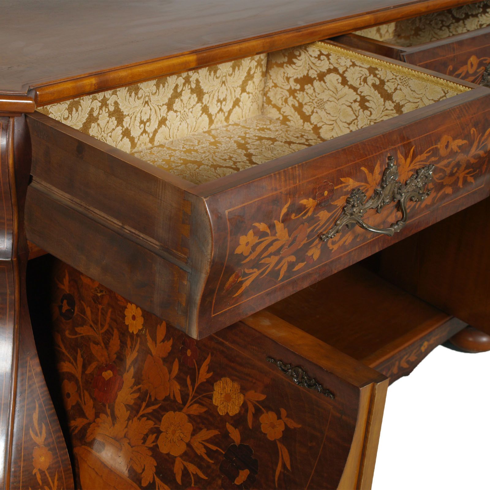1930s Venetian Walnut Baroque Sideboard With Vitrine Richly Floral Inlaid photo vinterior