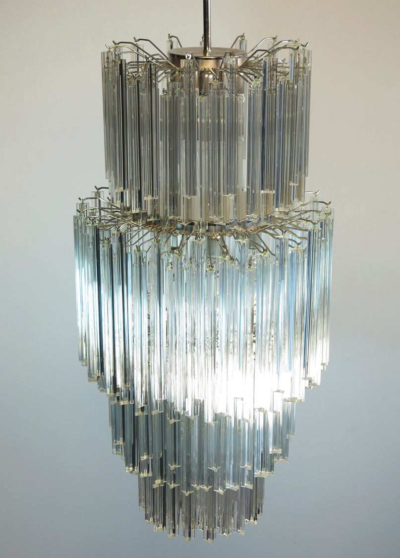 Huge Murano Chandelier Trasparent Triedri – 242 Prism   Arianna Model photo for sale