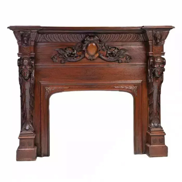 Carved Oak Fireplace In Renaissance Style. photo for sale
