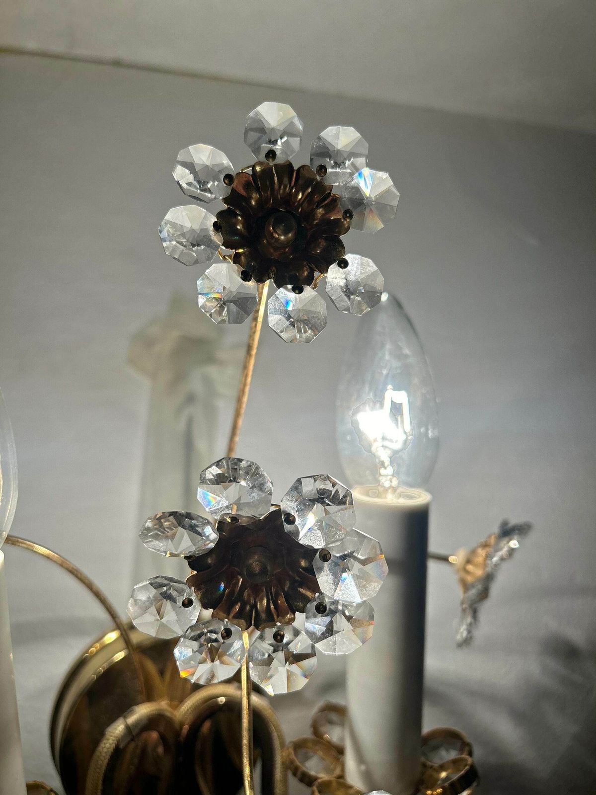 Pair Of Crystal And Brass Vintage Wall Lamp /1960 Lamp/Made In Europe/Vintage Crystal/Gold Vintage/Brass Wall Light/Vintage Crystal Lamp/60s photo for sale