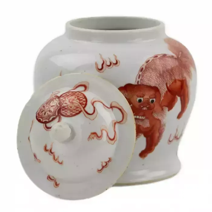 Chinese Porcelain Vase, Painted “Iron Red” Overglaze Dog Fo. Possibly Kangxi Period. photo furniture
