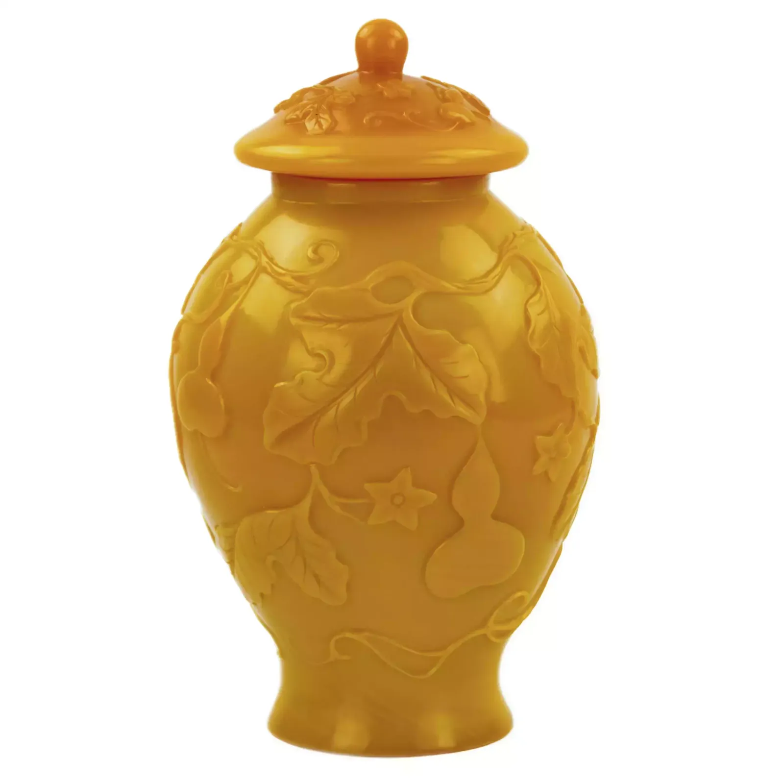Chinese Yellow Beijing Glass Urn Vase From The 19th Century. photo for sale