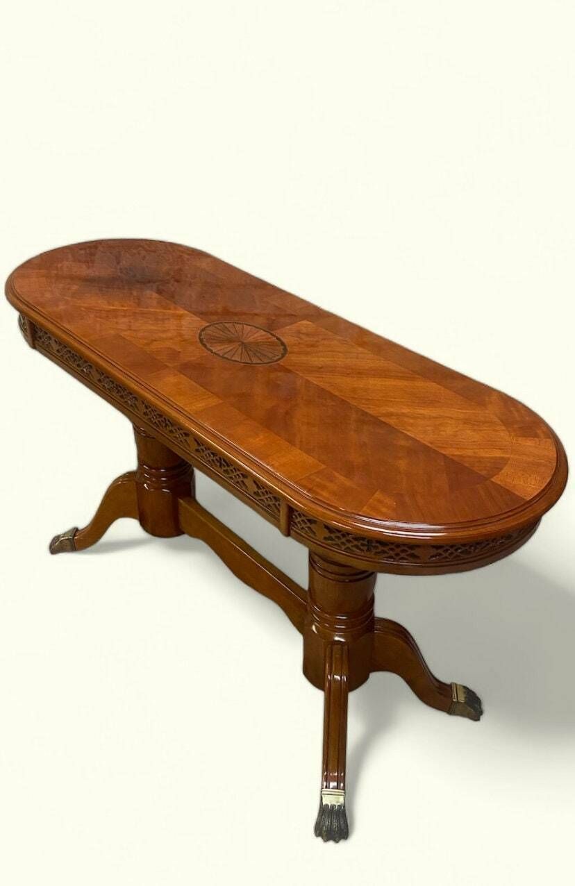 Antique Style Inlaid Pedestal Hall Table / Made In England C1970 photo furniture