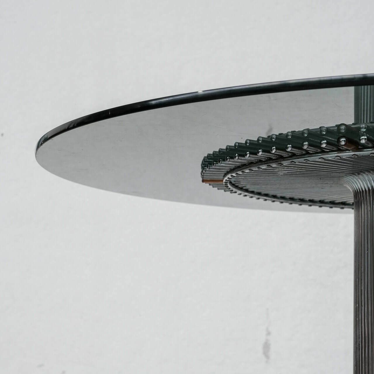 Gastone Rinaldi Mid Century Italian Space Age Chrome Dining Table With Smoke Glass Top photo vintage