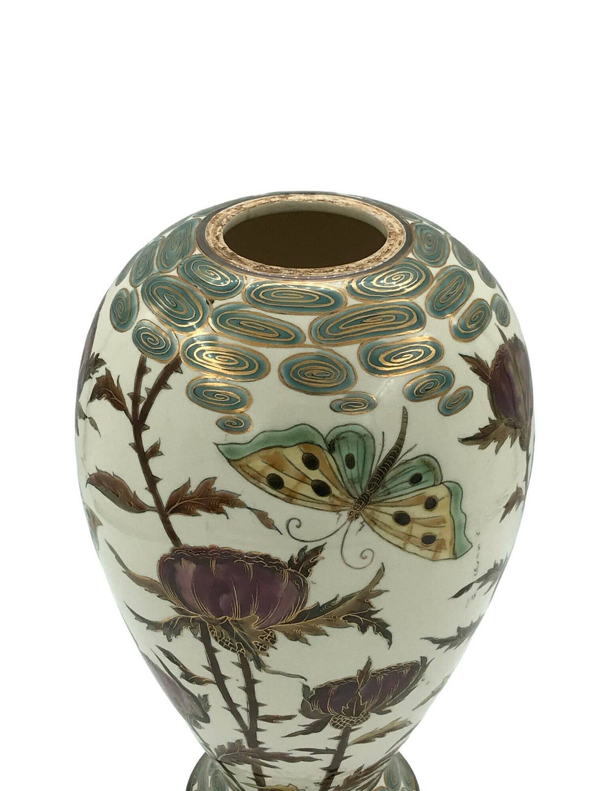 Rare 1878 Hungarian Zsolnay Vase Hand Painted – Paris Exposition Masterpiece 38 Centimeters High photo vintage