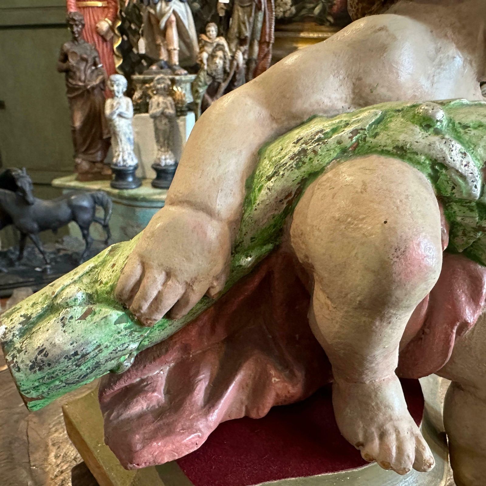 Early 18th Century Hand Carved Polychrome Wood Baroque Italian Cherub photo buy