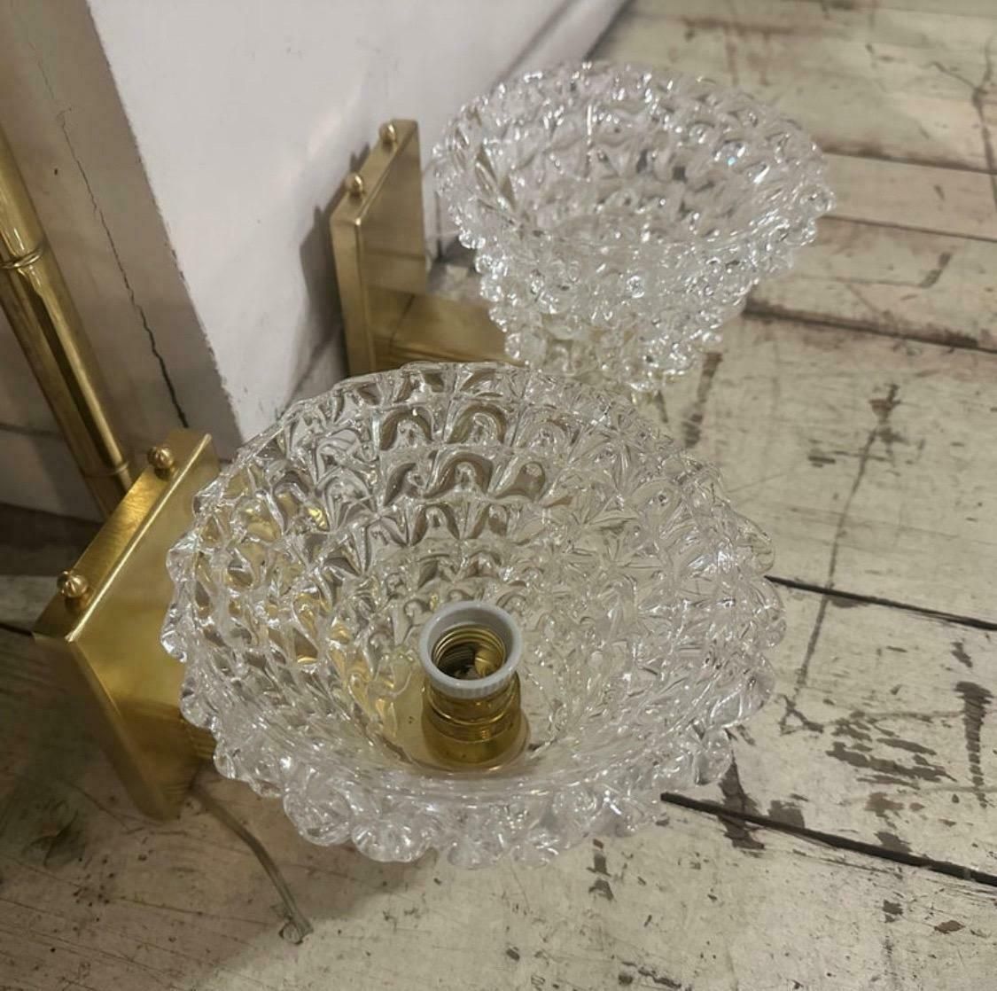 1980s Two Barovier Style Mid Century Modern Rostrato Murano Glass Wall Sconces photo for sale
