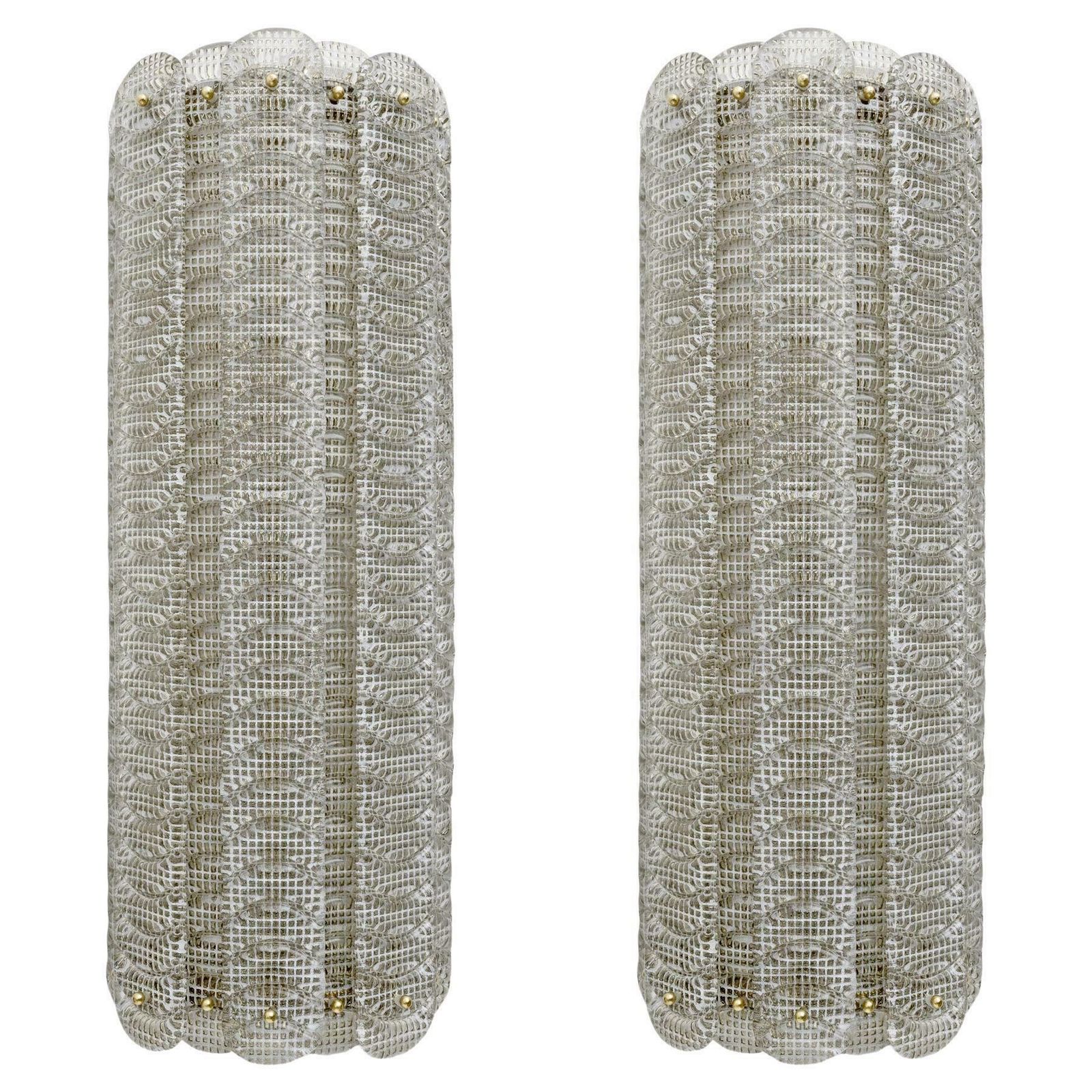 Pair Of Mid Century Modern Style Italian Murano Glass Sconces "Reticello", 1990s