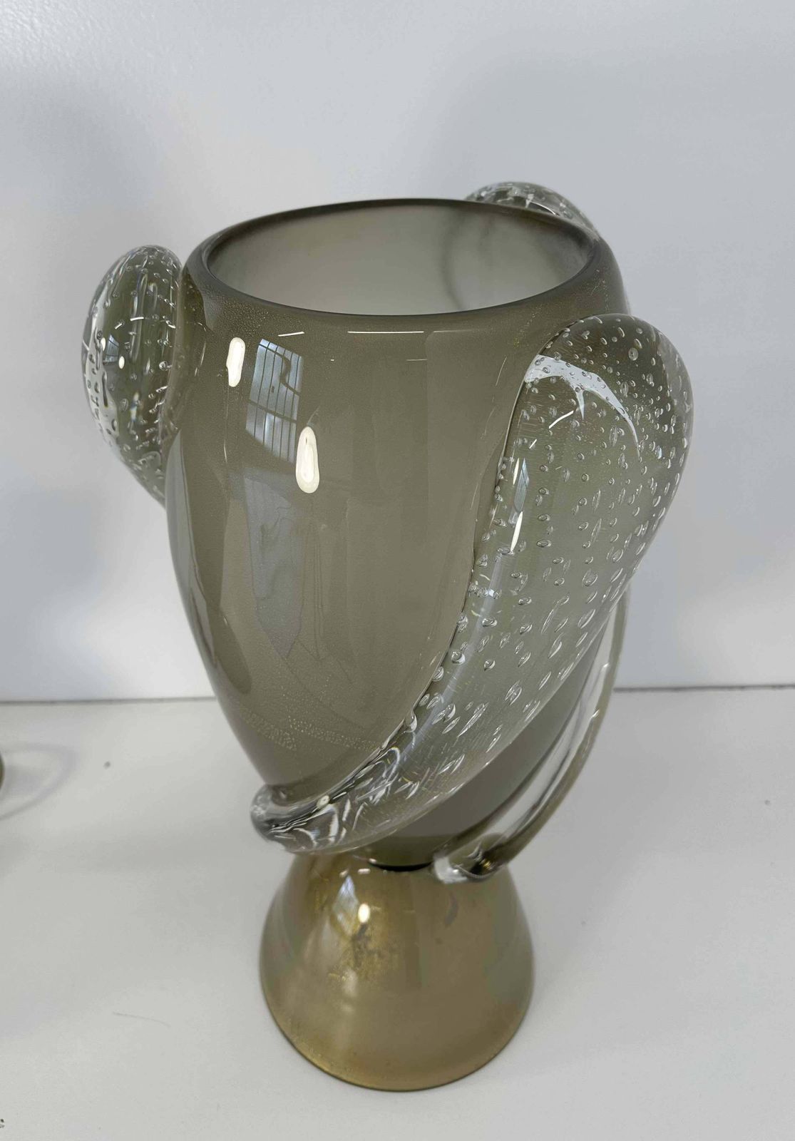 Pair Of Italian Art Deco Style Grey And Gold Leaf Murano Glass Vase Lamps photo Lighting