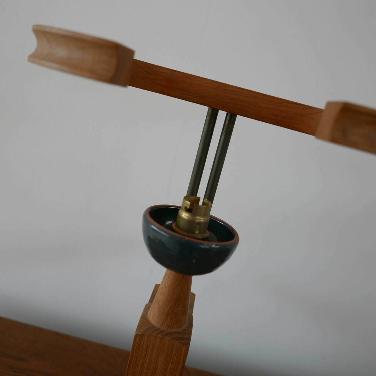 Guillerme Et Chambron Oak And Ceramic Mid Century French Table Lamps photo Lighting