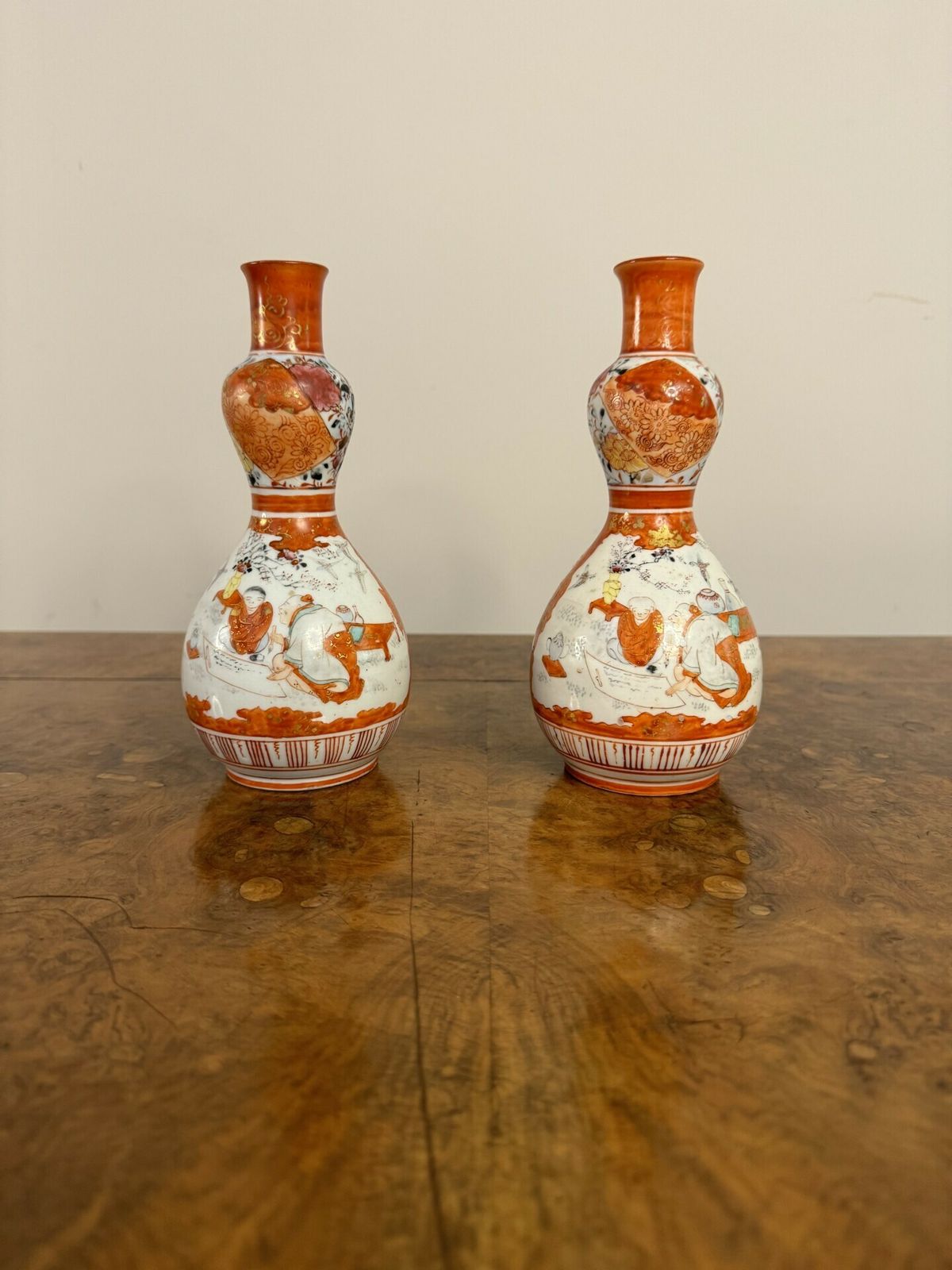 Attractive Collection Of Six Antique Japanese Kutani Shaped Vases photo vinterior