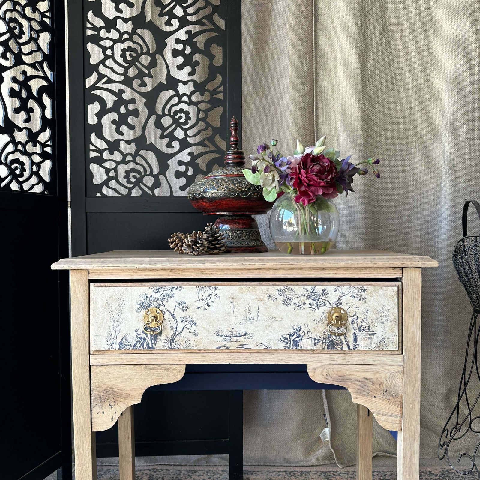 Solid Oak Console Table Toile De Jouy Decoupage photo furniture