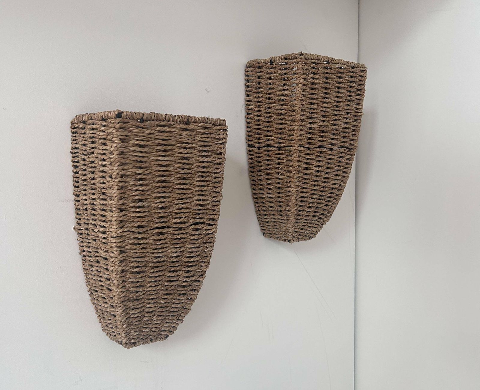 Pair Of Vintage Wall Lights, Woven Rattan, France 1980 photo vinterior