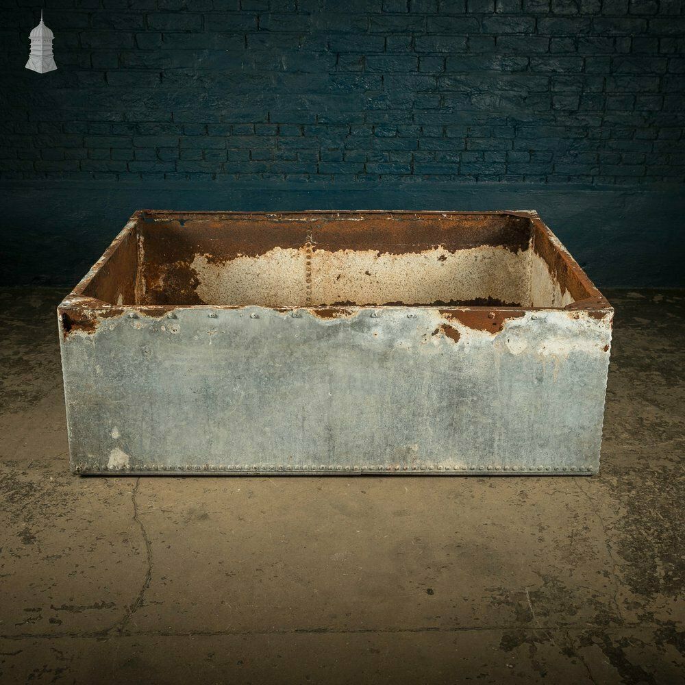 Galvanised Riveted Tank, Large Shallow Metal Trough Planter photo furniture