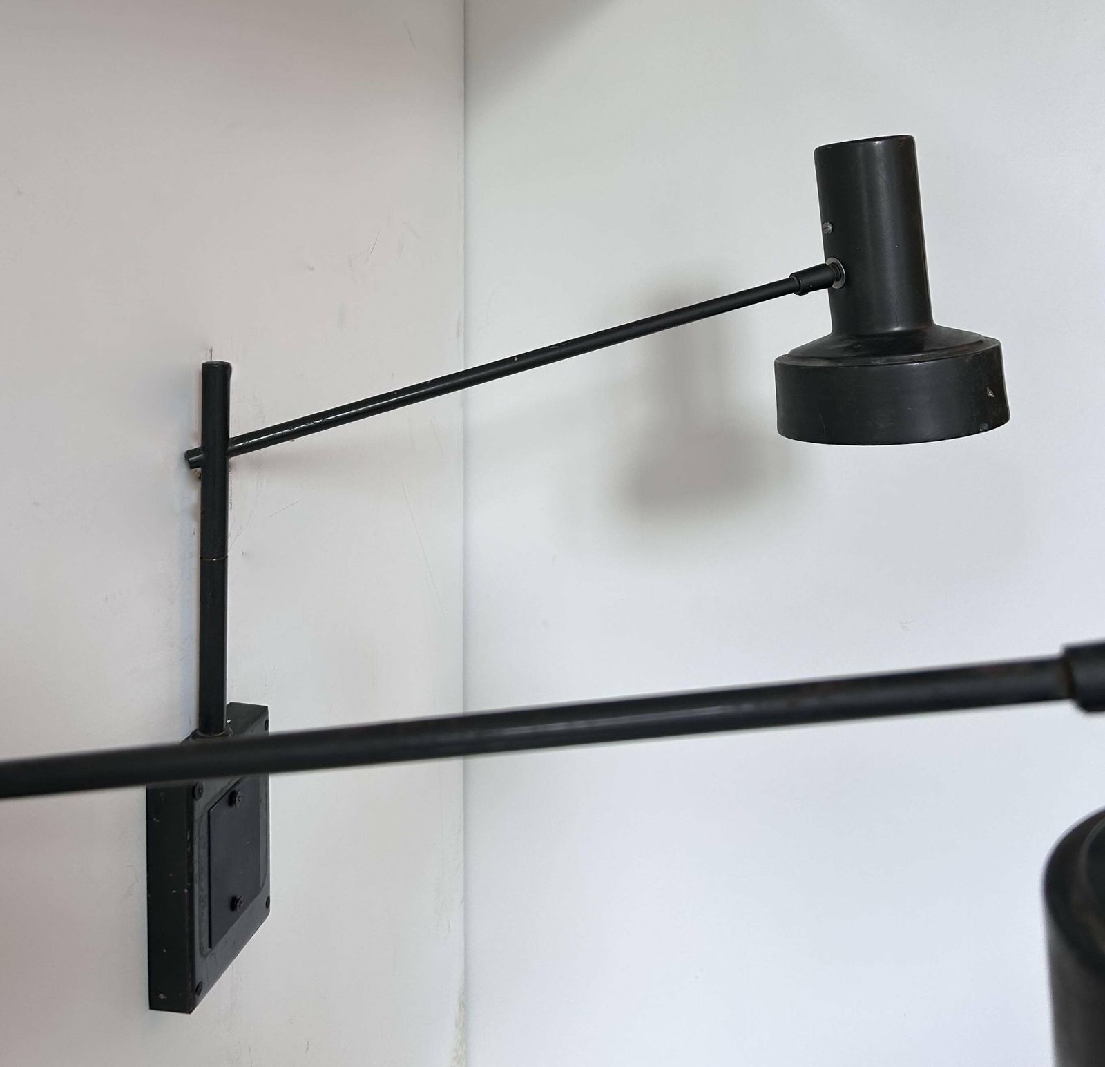 Pair Of Vintage Adjustable Wall Lights, Matte Black Metal, France 1960s photo vintage
