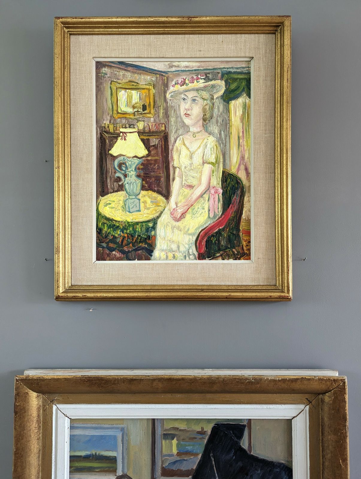 Lady In Yellow Oil Painting, Modernist photo for sale