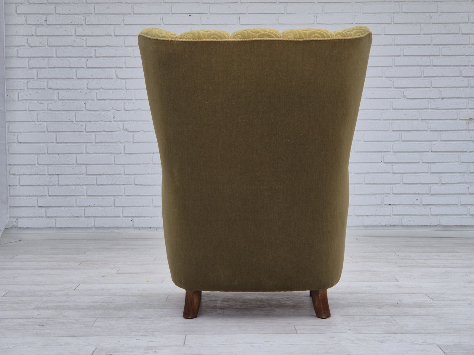 1960s, Danish Highback Armchair, Original Condition, Cotton/Wool. photo vinterior