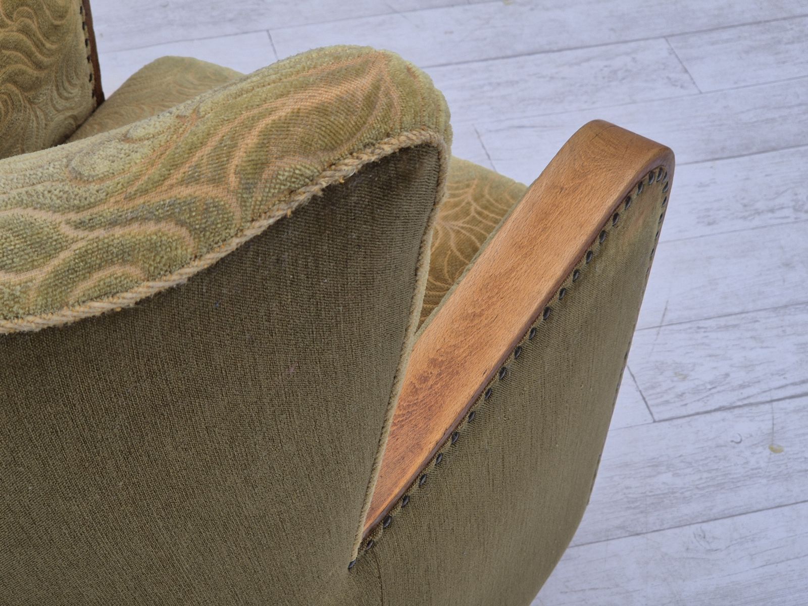 photo buy 1960s, Danish Highback Armchair, Original Condition, Cotton/Wool.