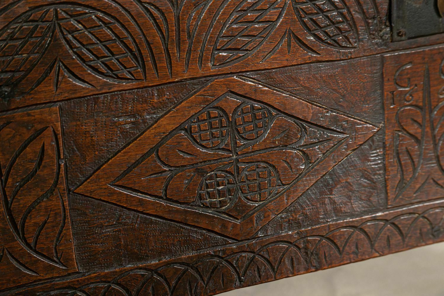 Furniture 17thc English Oak Coffer, 1700s photo