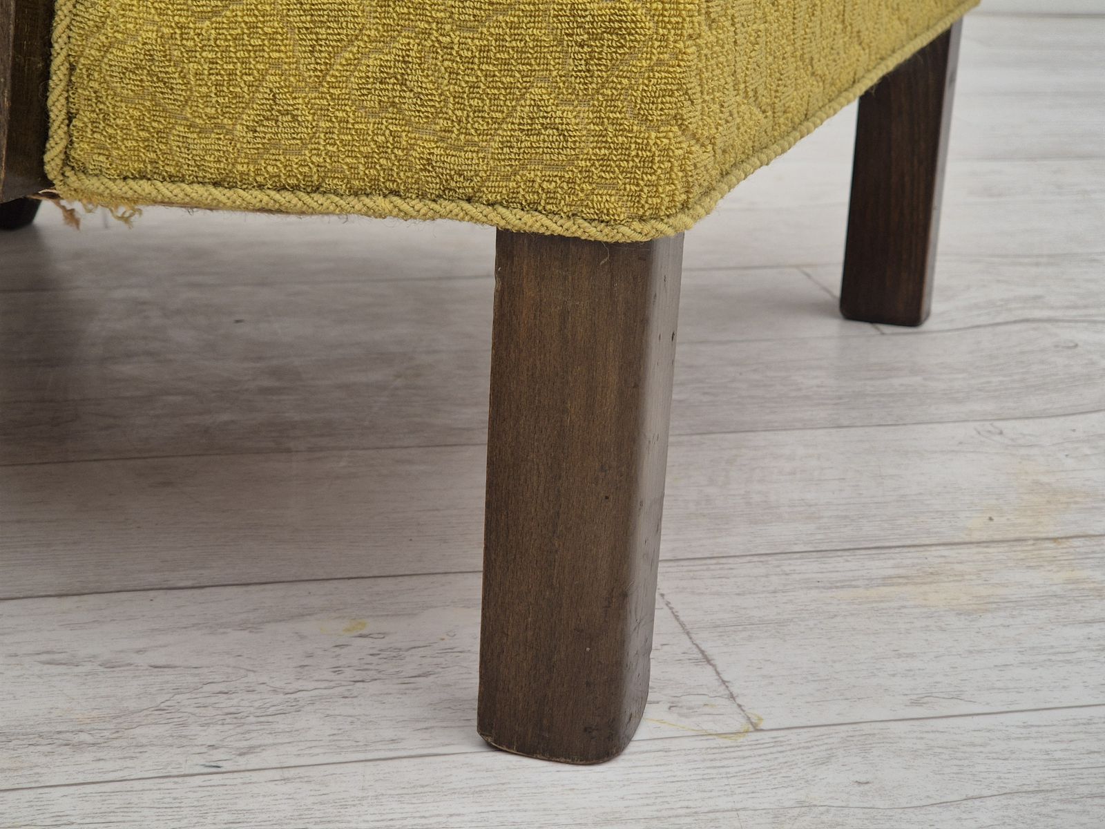 1950s, Danish Vintage Chair, Light Green Cotton/Wool Fabric, Beech Wood. photo vinterior