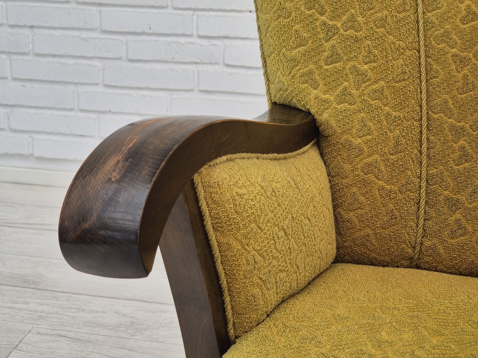 1150.0 1950s, Danish Vintage Chair, Light Green Cotton/Wool Fabric, Beech Wood. photo