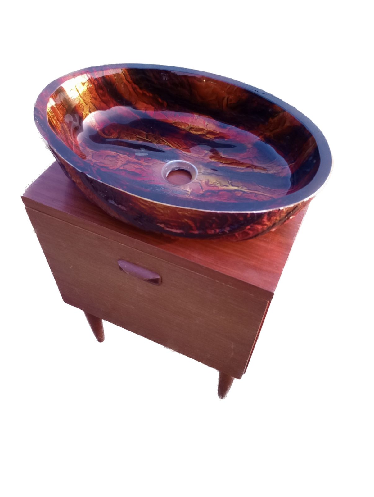 Orange & Black Tempered Glass Countertop Sink Basin photo 160.0