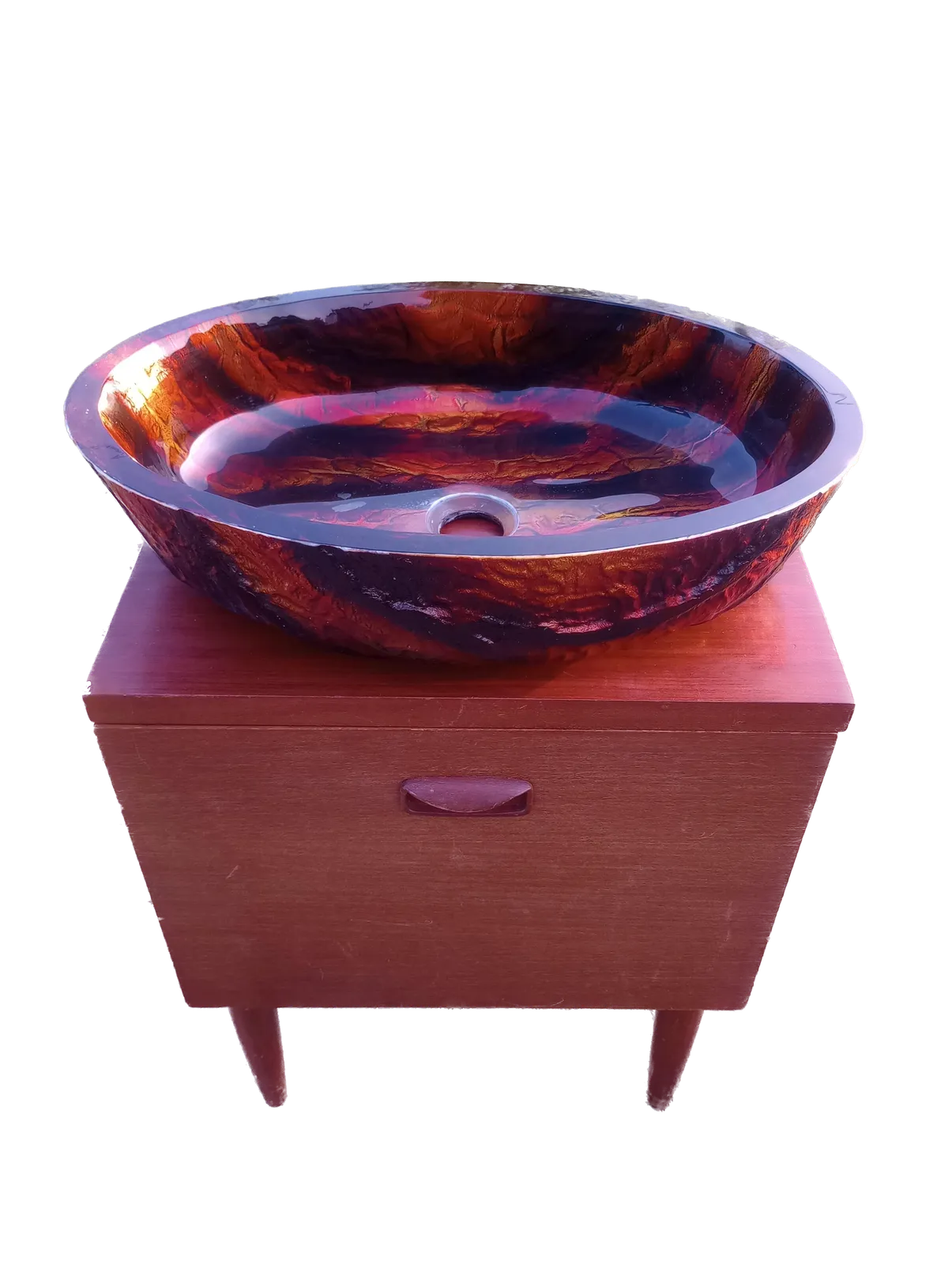 Home Decor Orange & Black Tempered Glass Countertop Sink Basin photo