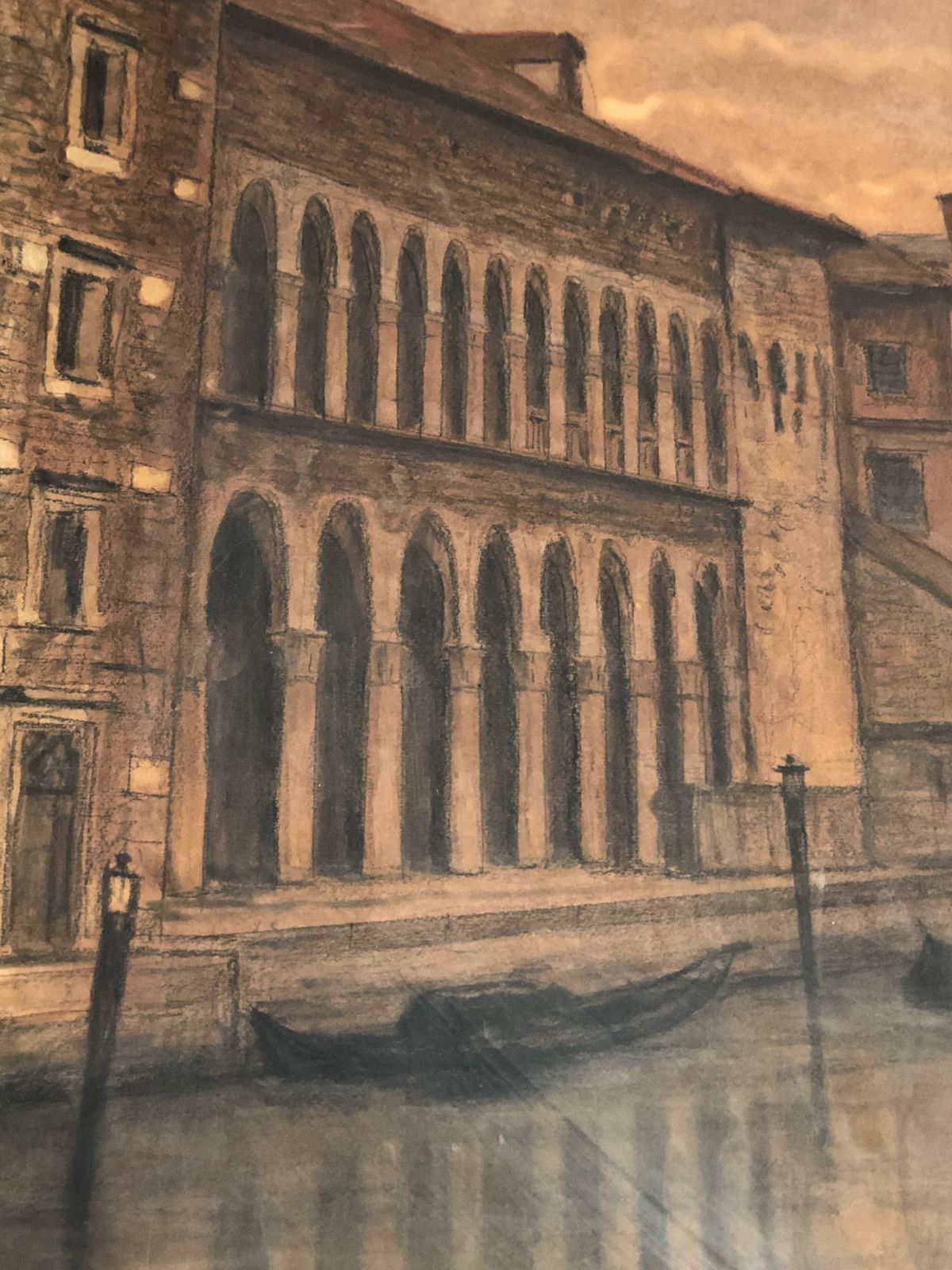 Great View Of Venice. Charcoal. Signed François Stroobant (1819 1916) photo Art