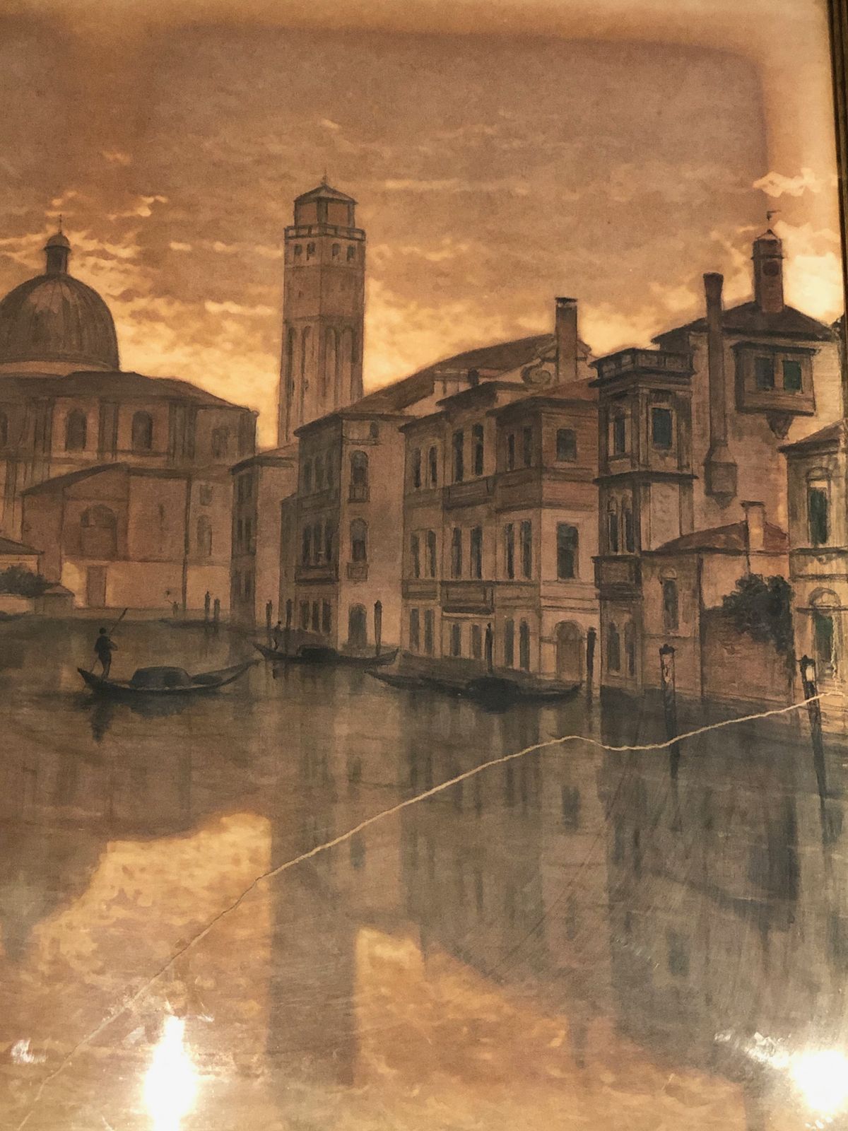 photo vintage Great View Of Venice. Charcoal. Signed François Stroobant (1819 1916)