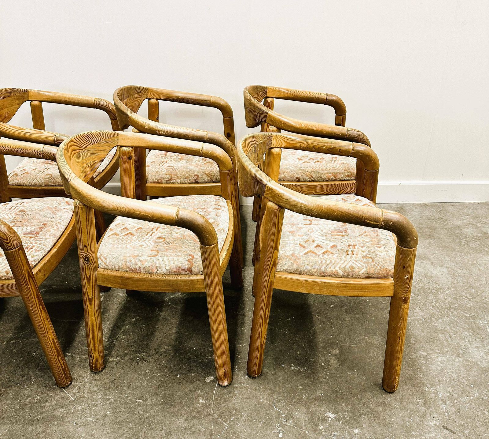 photo furniture Set Of Six Rainer Daumiller Pine Wood Arm Chairs, 1970s.