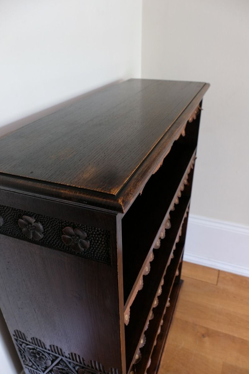 Edwardian Carved Bookcase With Leather Dust Cover Fringes photo 680.0
