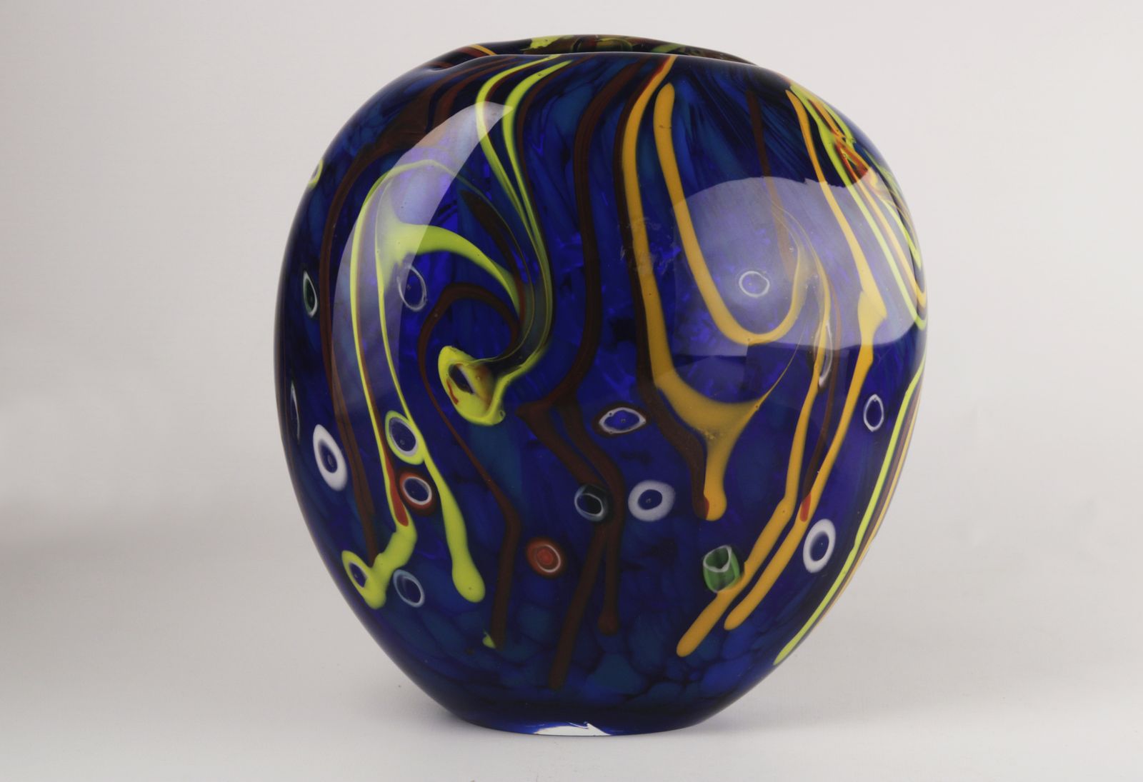 Mid 20th Century Modern Italian Design Colorful Glazed Blue Murano Glass Vase photo for sale