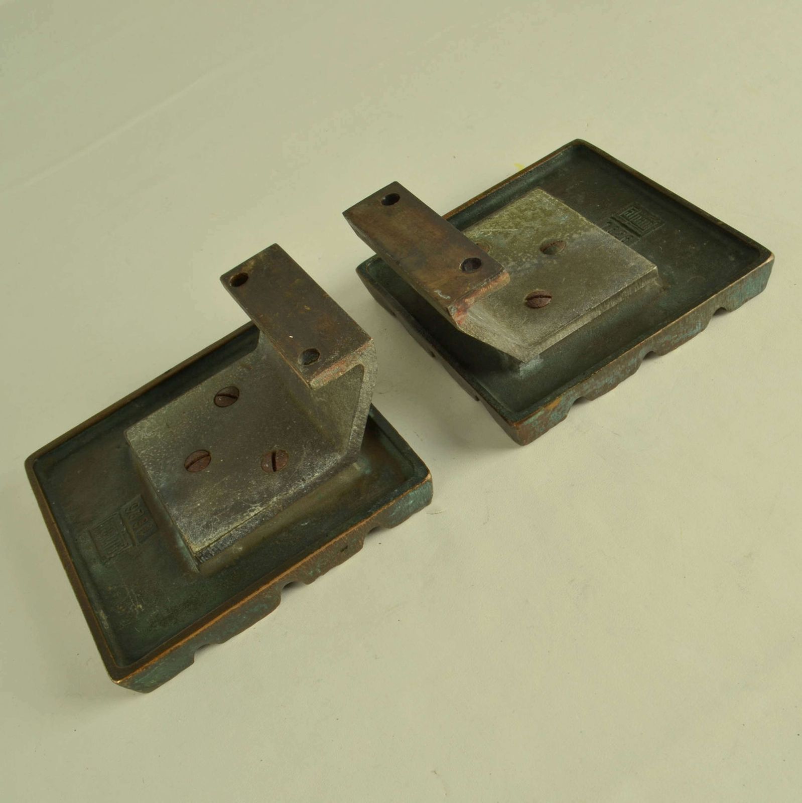 Brutalist Pair Of Bronze Square Push Pull Door Handles With Geometric photo vinterior
