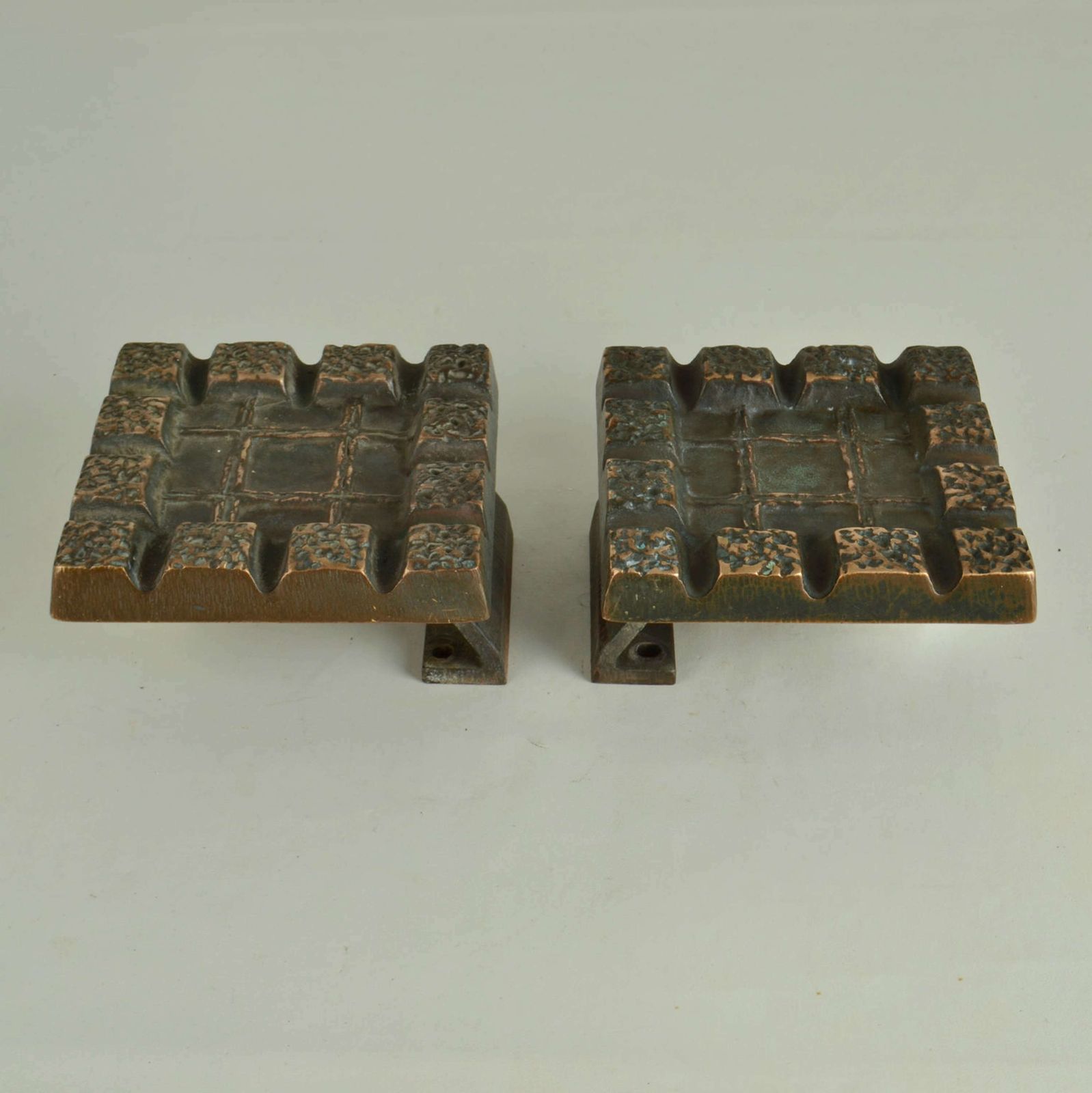 Brutalist Pair Of Bronze Square Push Pull Door Handles With Geometric photo buy