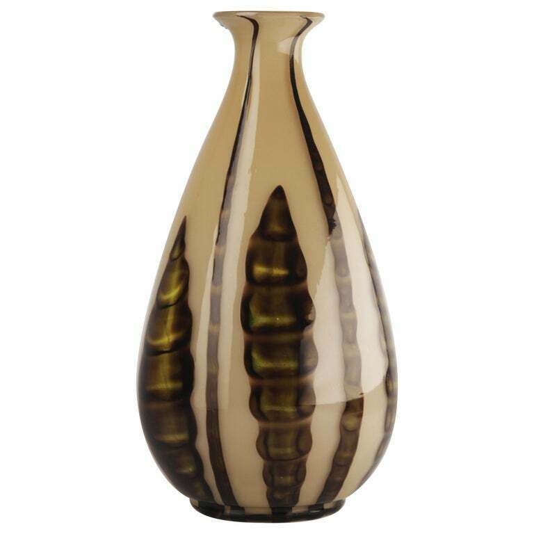 Early 20th Century Art Déco Czech Glazed Art Glass Bulbous Vase Decorated With Plant Motifs
