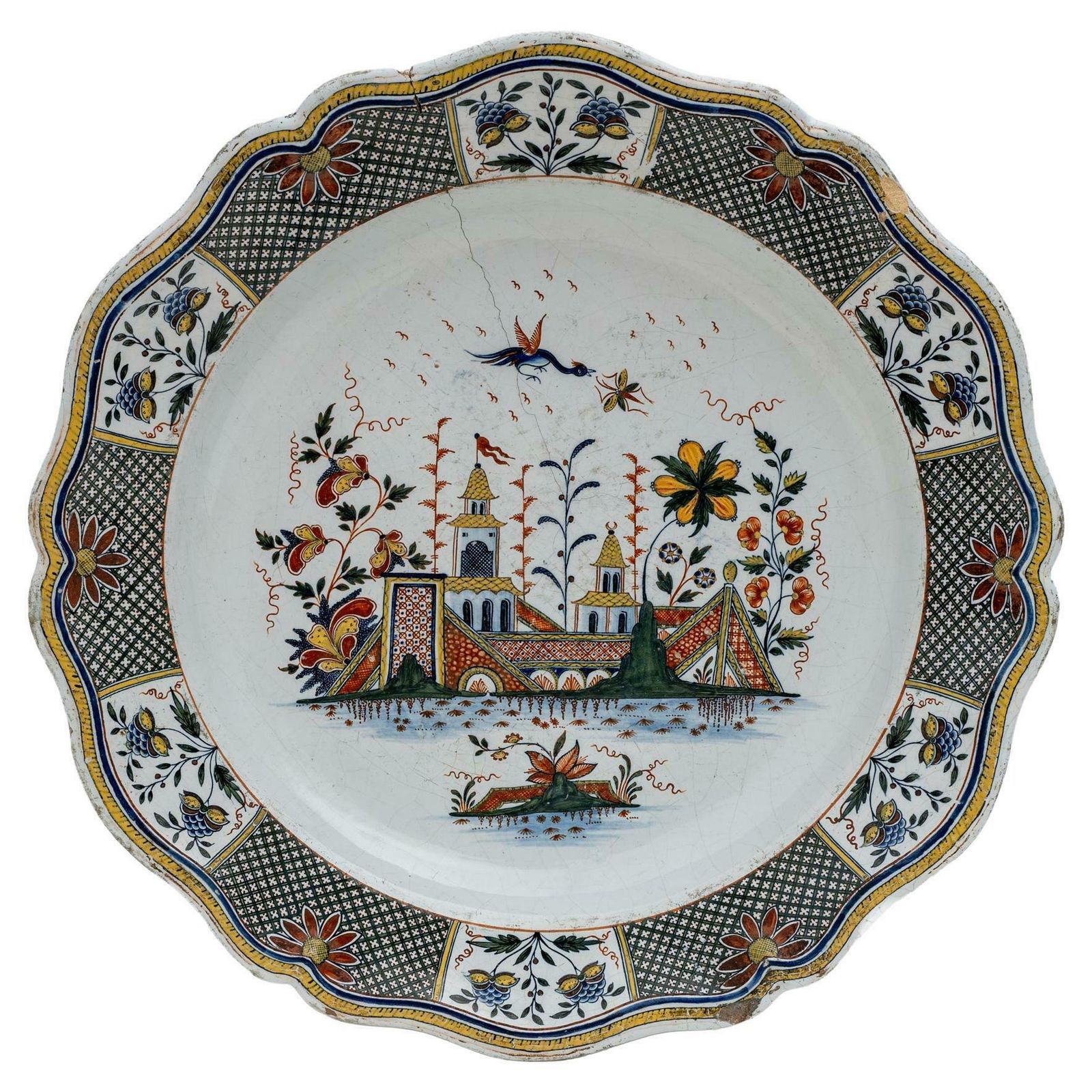 Large Majolica Dish France Rouen Manufactory Of Jean Baptiste Guillibaud, 1730