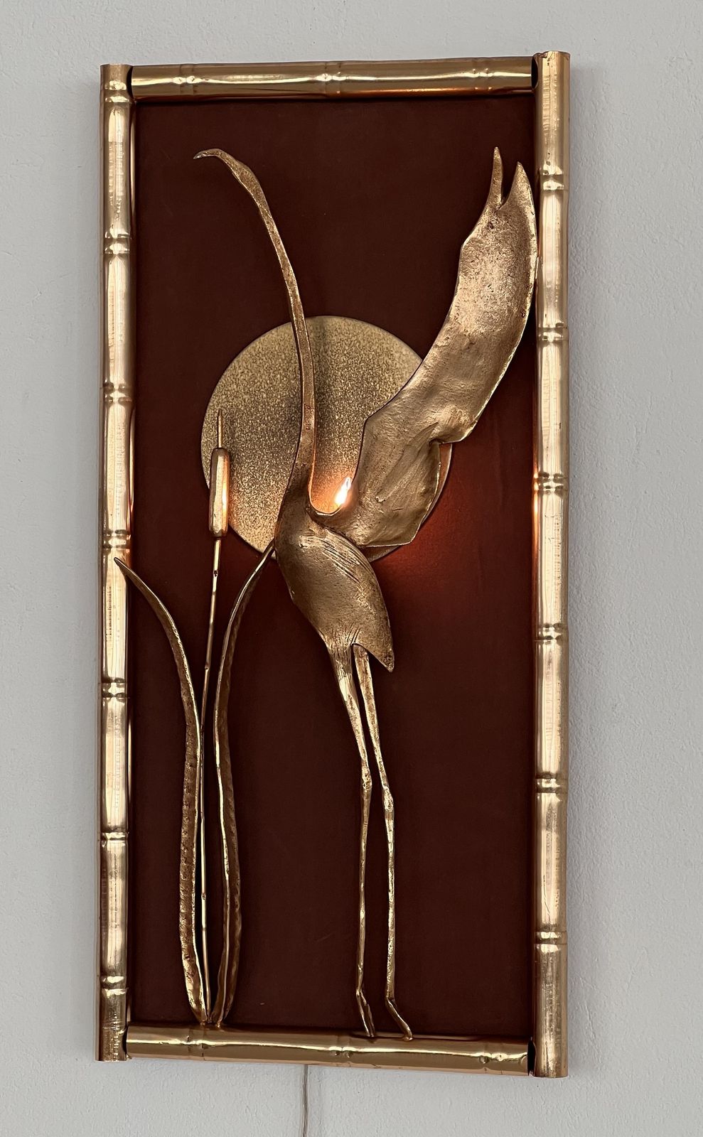 Italian Illuminated Wall Art Frame In The Shape Of A Golden Heron photo furniture
