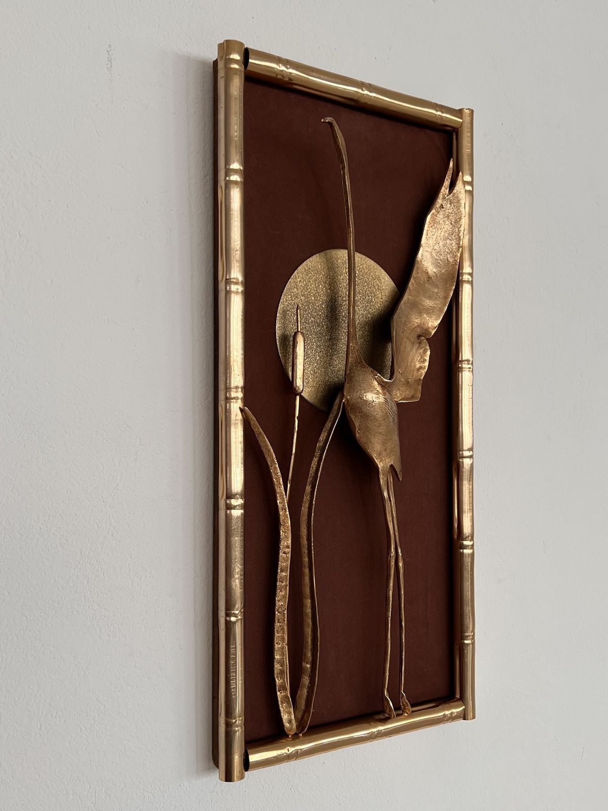 Italian Illuminated Wall Art Frame In The Shape Of A Golden Heron photo vinterior