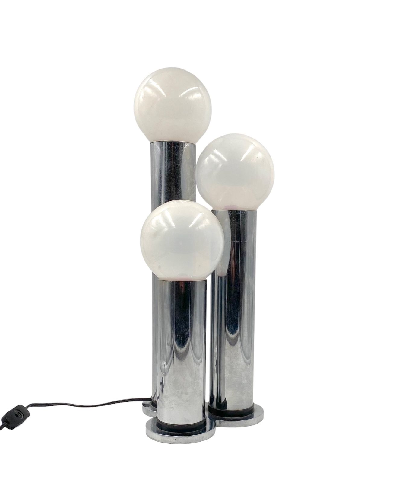 photo furniture Hollywood Regency 3 Lights Metal And Opaline Glass Table Lamp, Lama, Italy 1970s