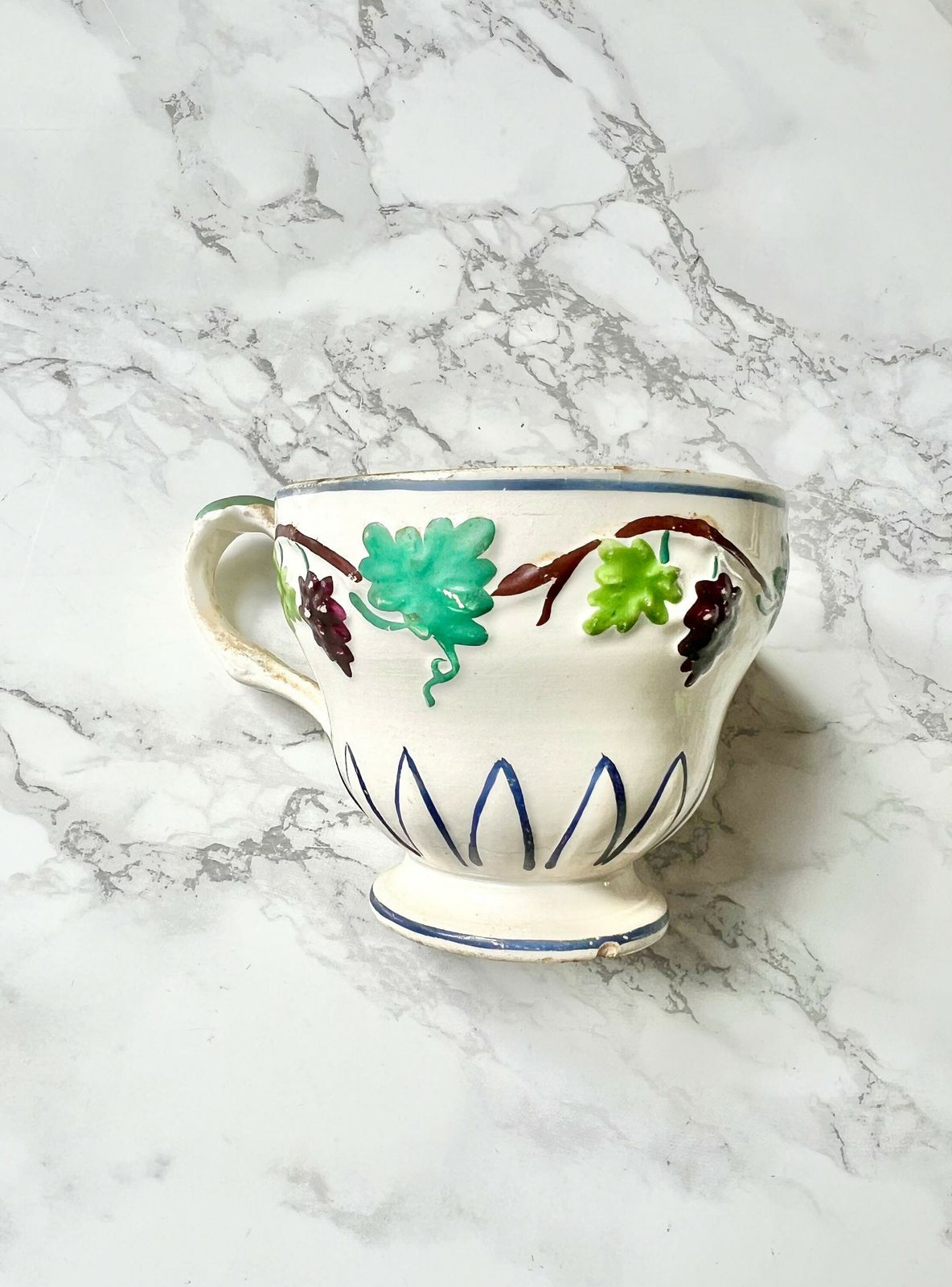Antique French Creil Et Montereau Earthenware Pottery Hand Painted Transferware Tea Cup Victorian Collector 1800 Cabinet Sarreguemines
