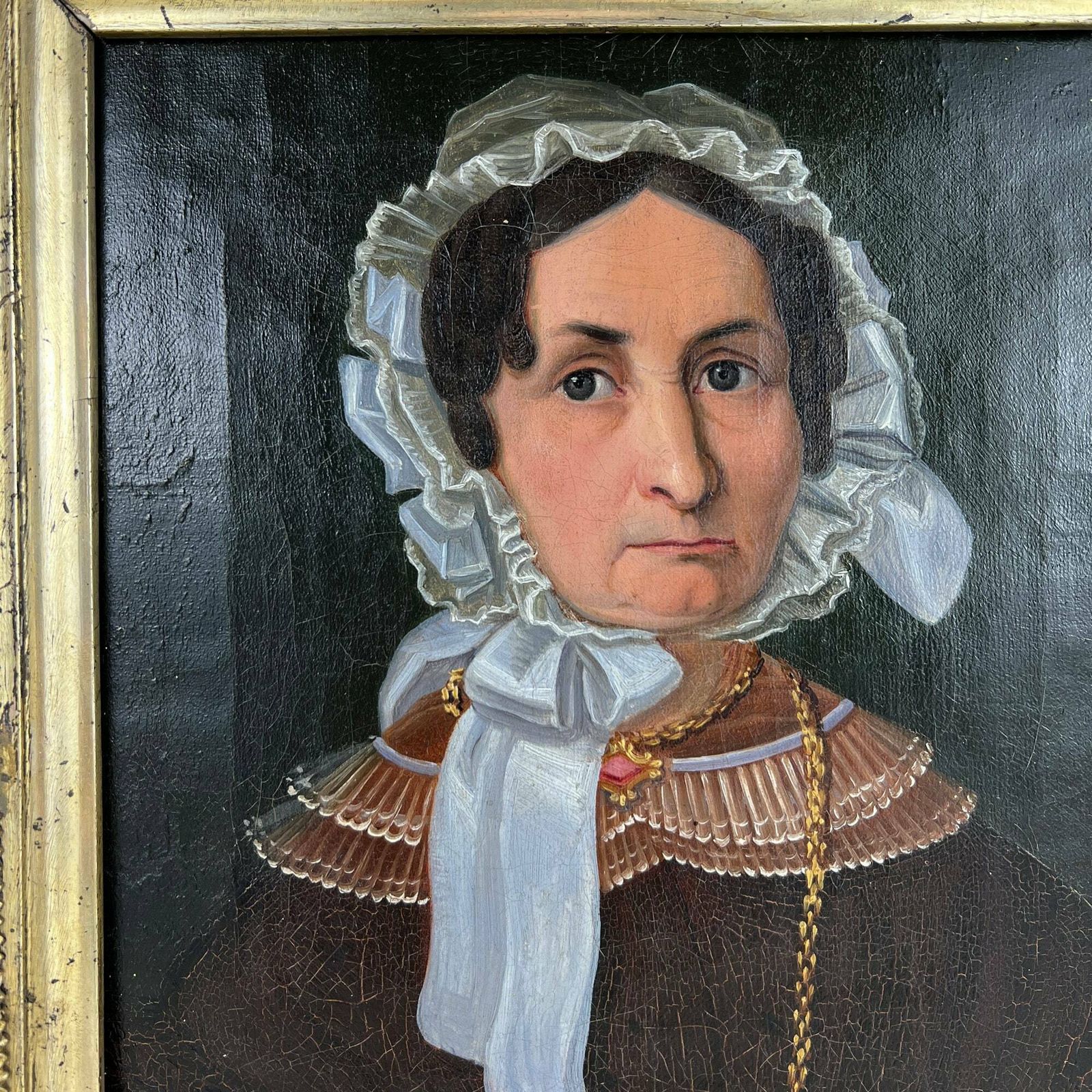 1850's Antique Portrait, Victorian Portrait, 19th Century Oil Painting On Canvas, Portrait Of A Noble Elderly Lady photo for sale