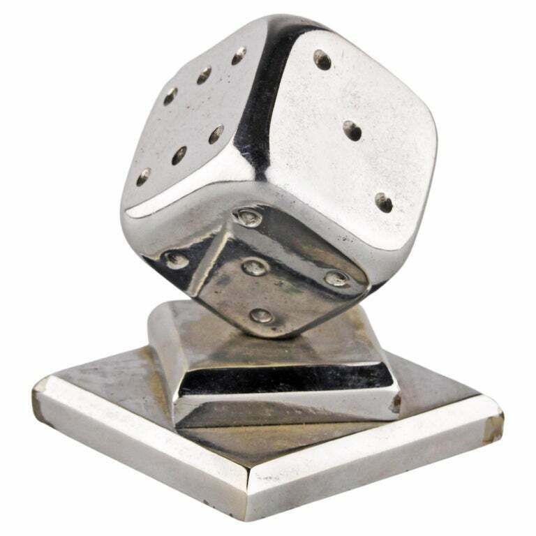 Art Déco Fench Polished Silvered Bronze Balancing Dice Paperweight By Edgar Brandt