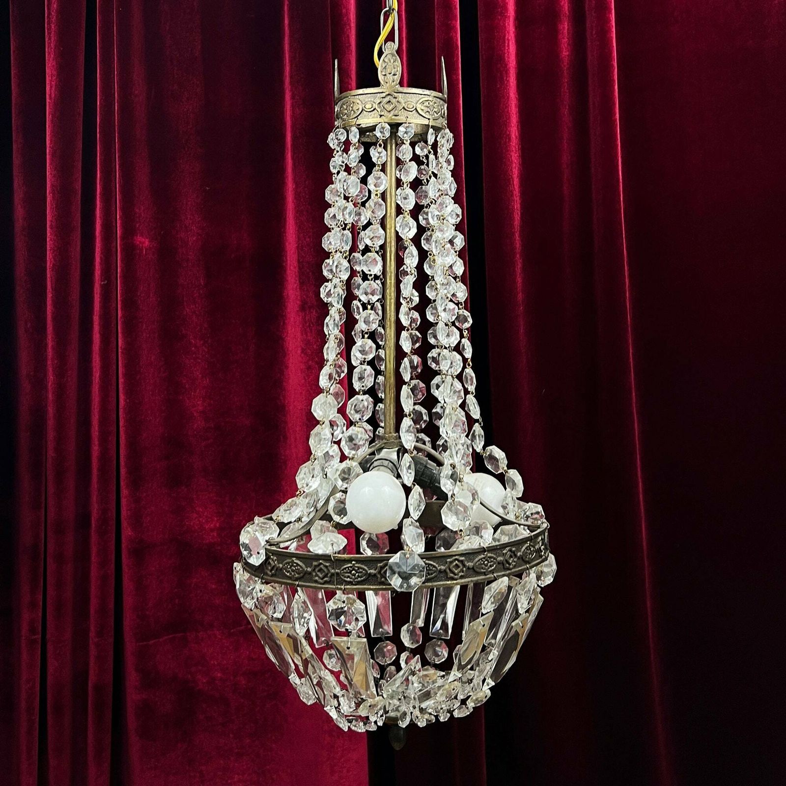 Antique Crystal Empire Chandelier, French Light Fixture, Bronze Chandelier