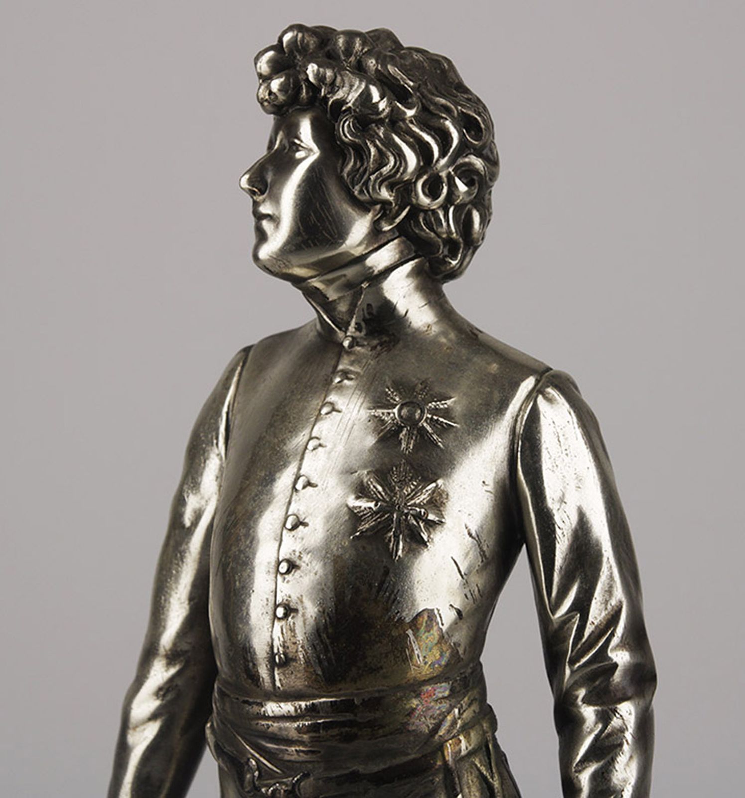 20th Century Silvered Spelter/Zamac Statue Of Sarah Bernhardt As Napoleon II In L' Aiglon With Marble Base photo for sale