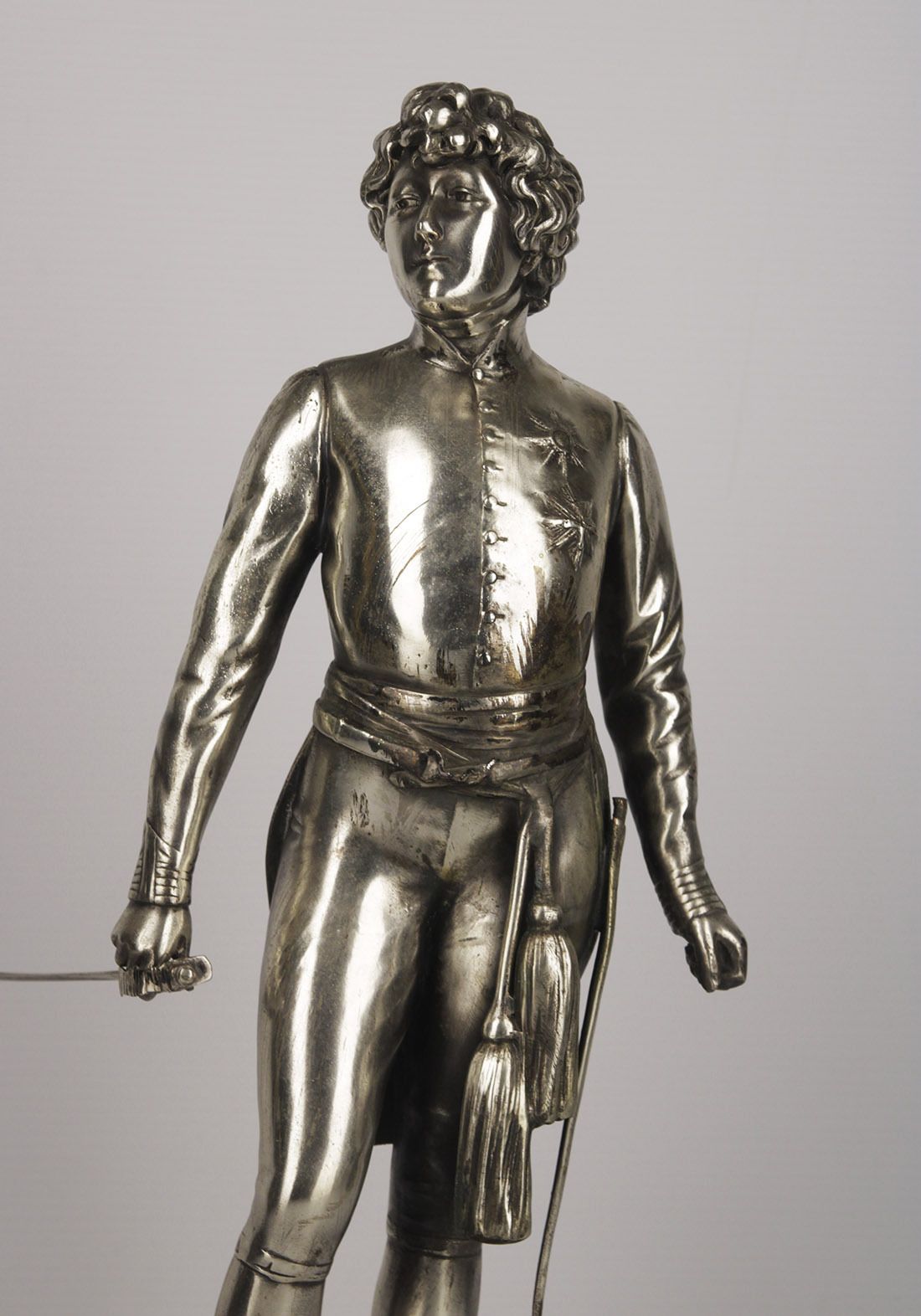 20th Century Silvered Spelter/Zamac Statue Of Sarah Bernhardt As Napoleon II In L' Aiglon With Marble Base photo vintage