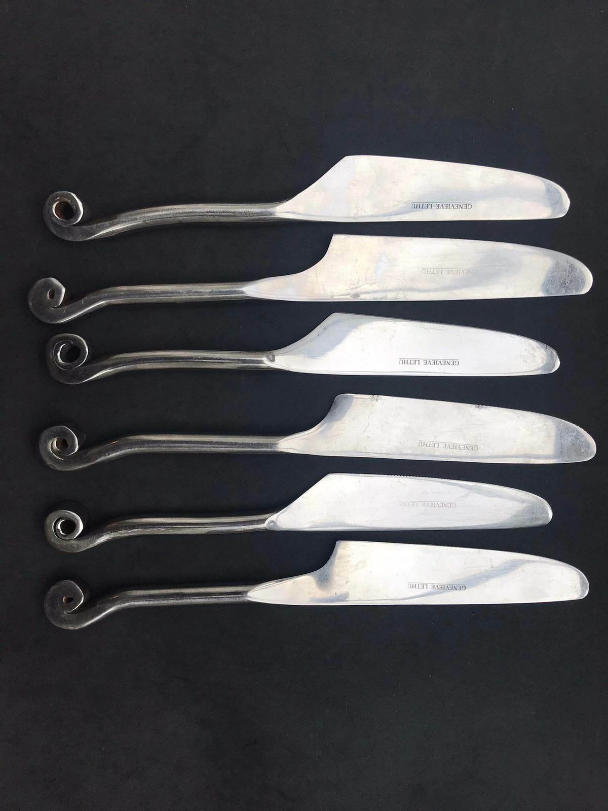 Set 6 Forged Swirl Knives Flatware Twist Cutlery French Replacement Twisted Ends Spiral Swirl Brutalist Decor Medieval Style Viking photo 116.0