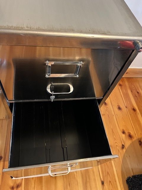 Vintage 1930's 3 Drawer Polished Steel Filing Cabinet (Lockable) photo for sale