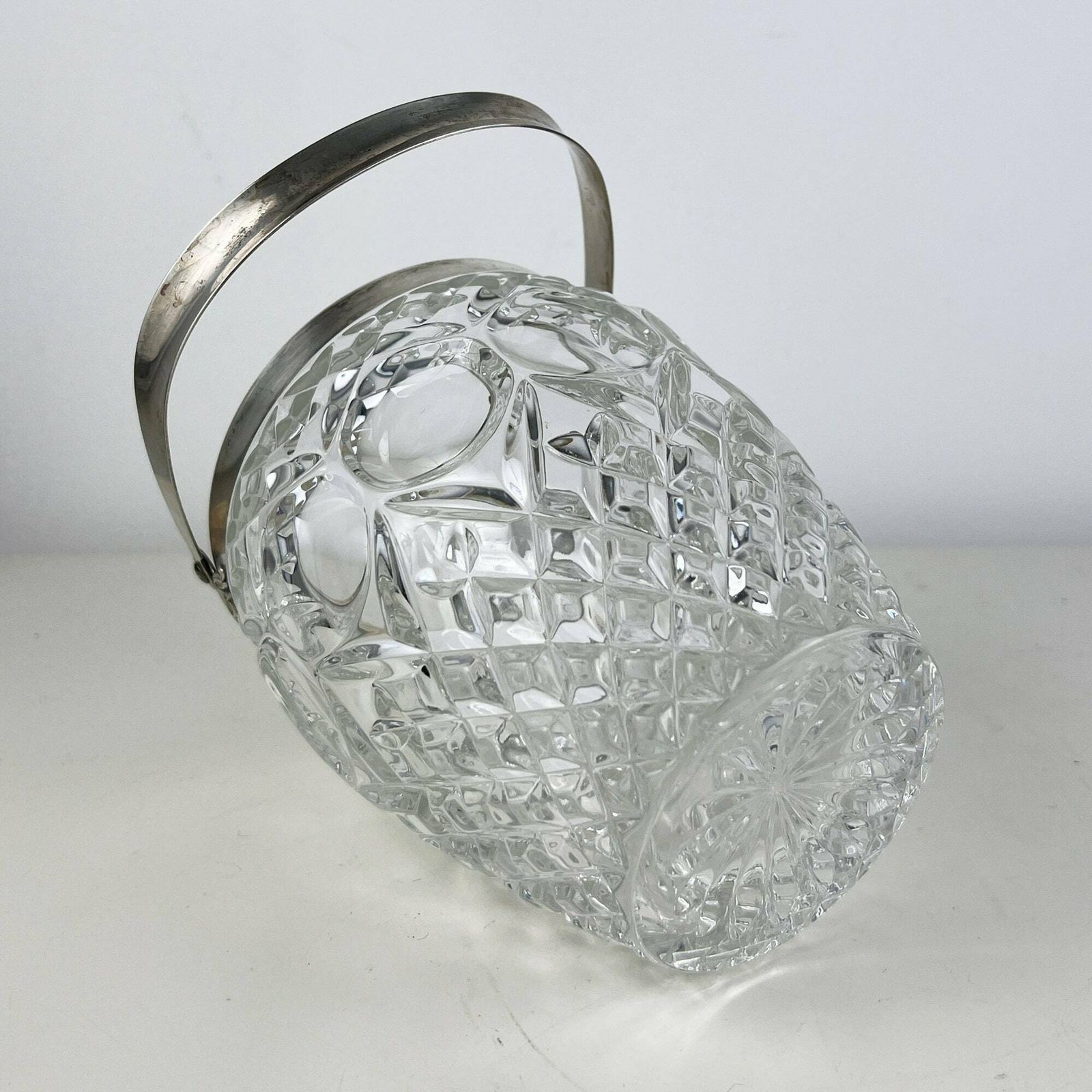Vintage Italian Crystal And 800 Silver Ice Bucket, Cut Glass Bucket, Lead Glass Bucket, Vintage Bar Decor photo buy