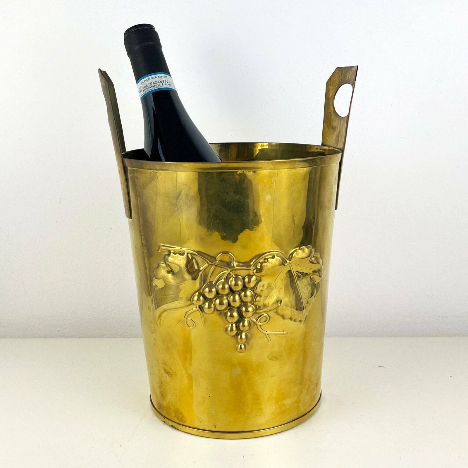 photo for sale Set Of 2 Vintage Brass Buckets Or Planters, Embossed Gold Champagne Bucket, Flower Pot